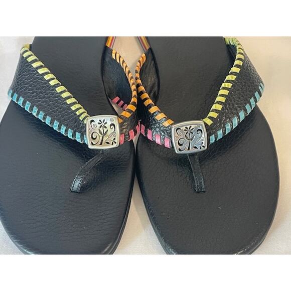 BRIGHTON Sandals WOMENS 8.5M Cheryl Flip Flop Thong Colorful Whipstitch Black - Picture 7 of 9